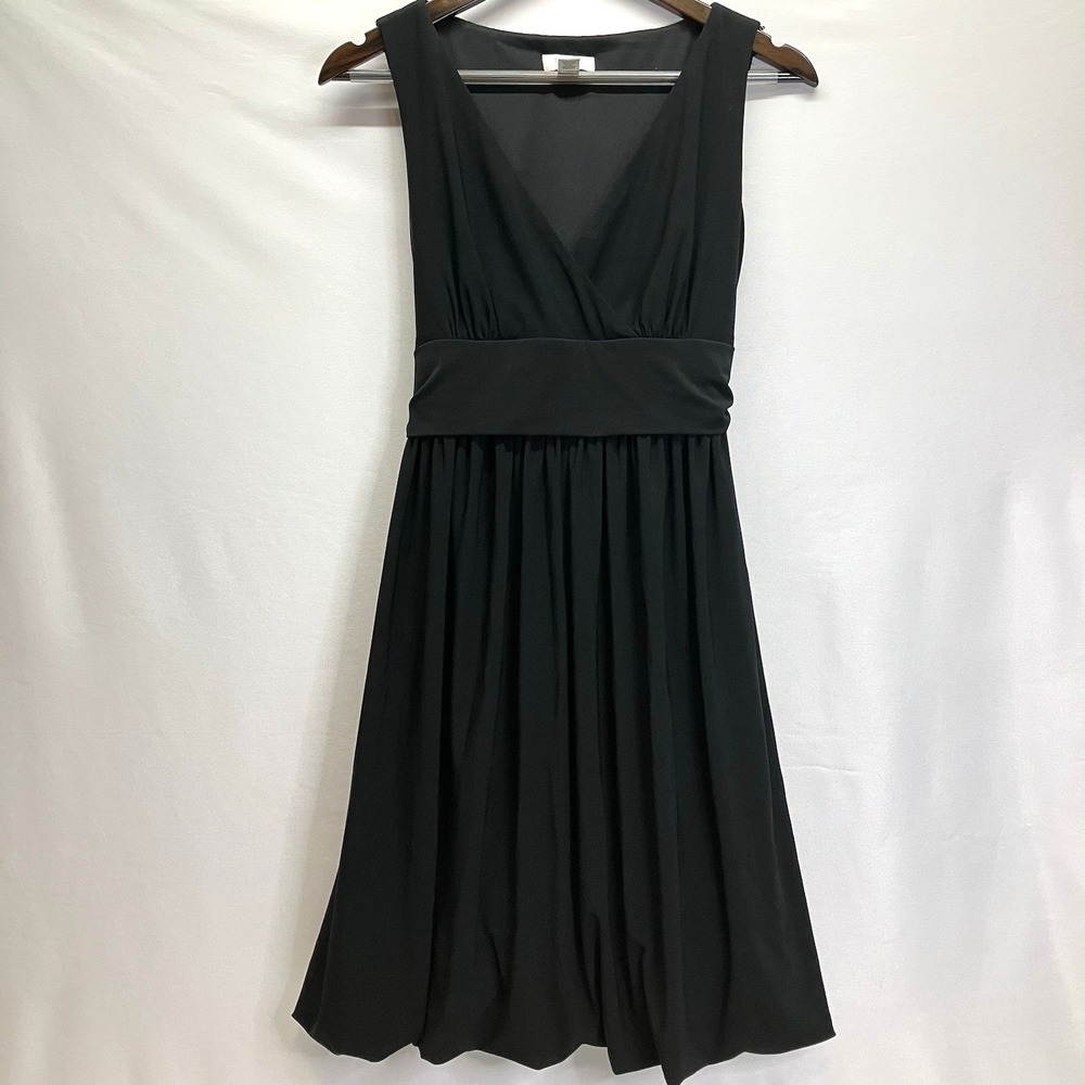 Ann Taylor LOFT Womens Black V Neck Tie Waist Bubble Hem Cocktail Dress Size 8P